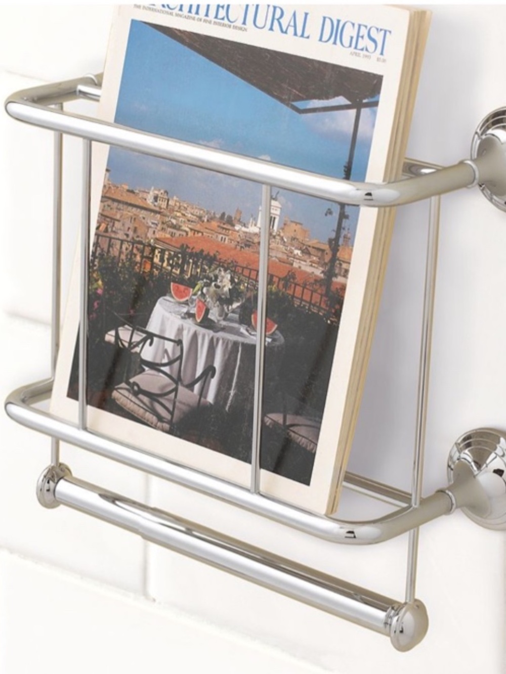 Pottery Barn Mercer Polished Nickel Classic Magazine Rack Toilet Paper Holder